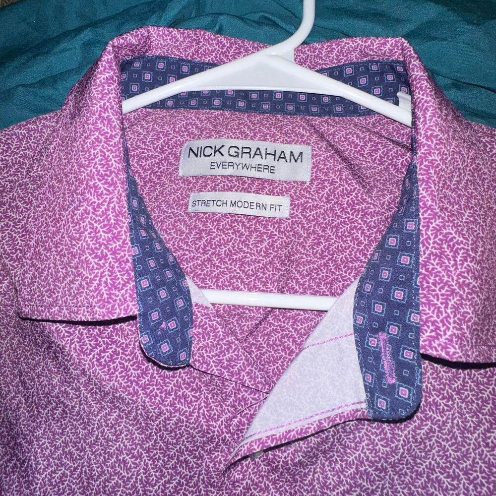 Nick Graham Purple Pattern Short Sleeve Button Shirt Men’s Large - Picture 4 of 4